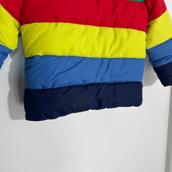 Kids Mini Boden Rainbow Striped Winter Puffer Sherpa | Rainbow | SZ 6-7Y - Picture 7 of 13